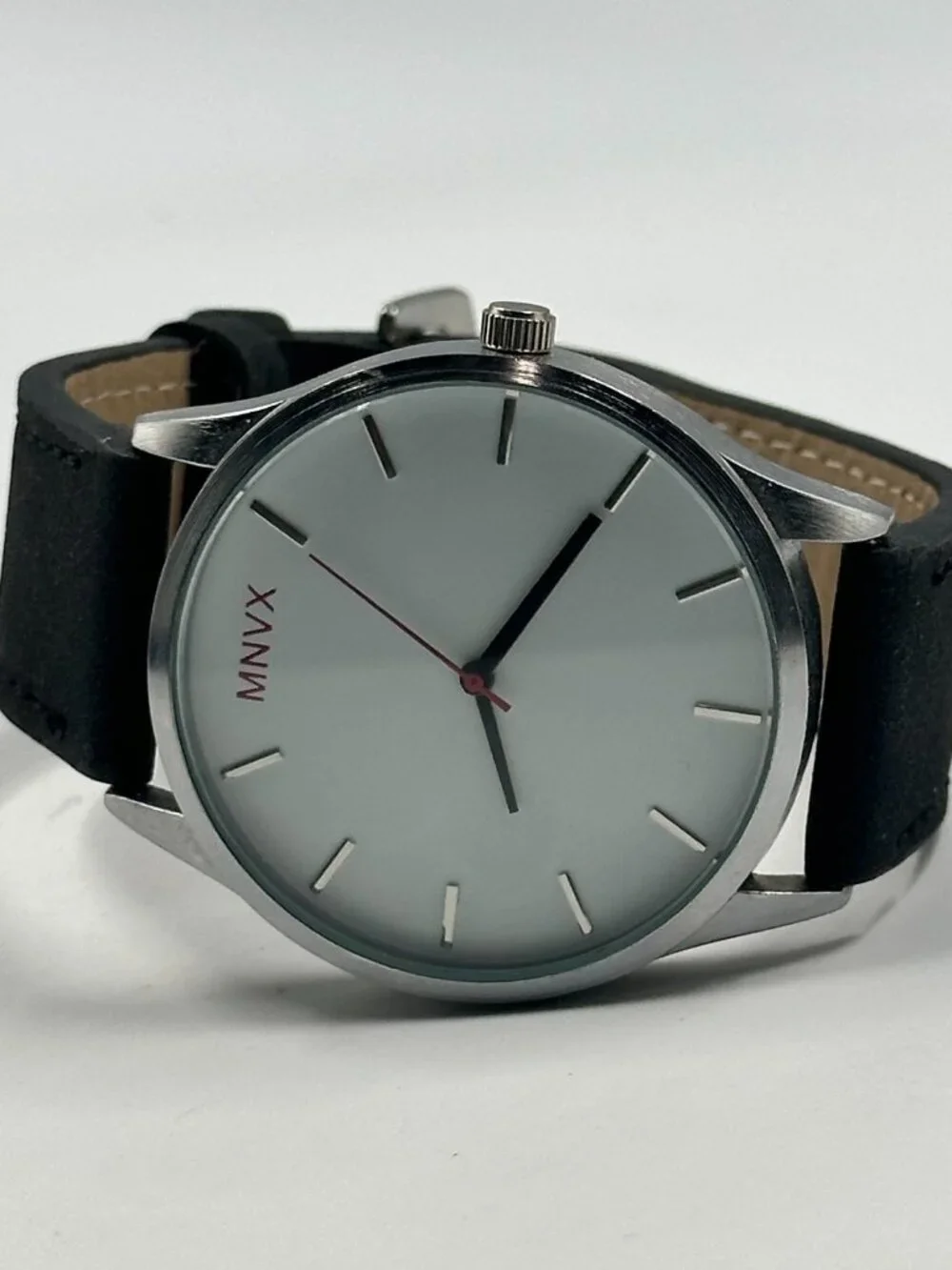 3/$30 MNVX Watch Men Silver Tone White Dial 44MM Minimalist New Battery 10